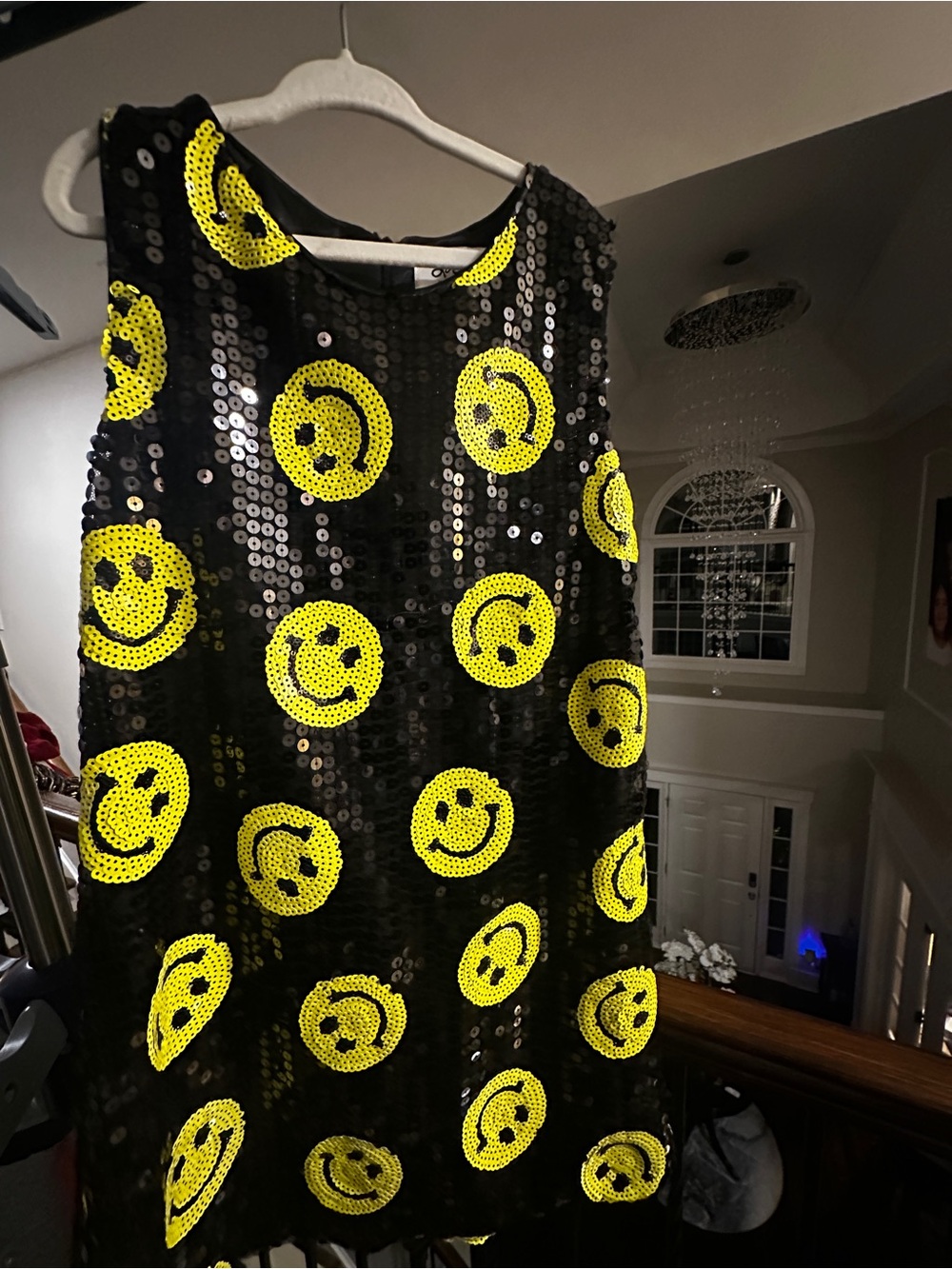 Lola + The Boys Black Sequin Dress with Yellow Smiley Faces